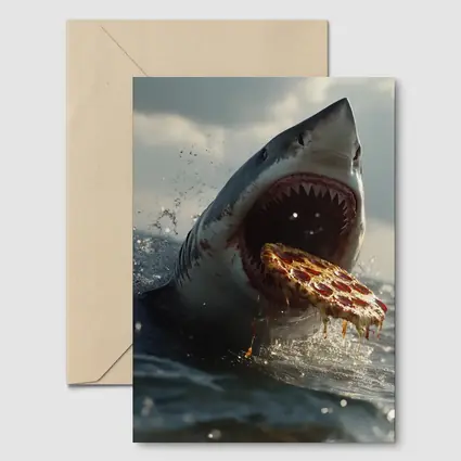 Great White Shark Eating Pizza Ocean Splash
