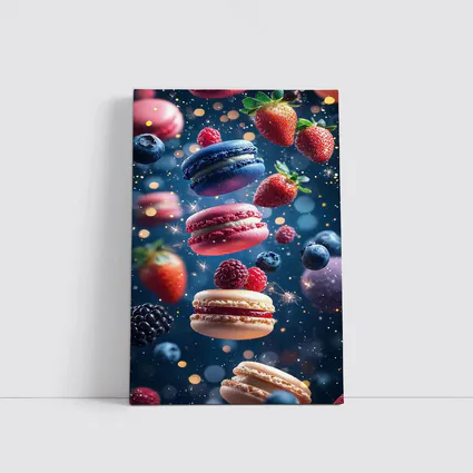 Macarons and Berries Floating Starry Background
