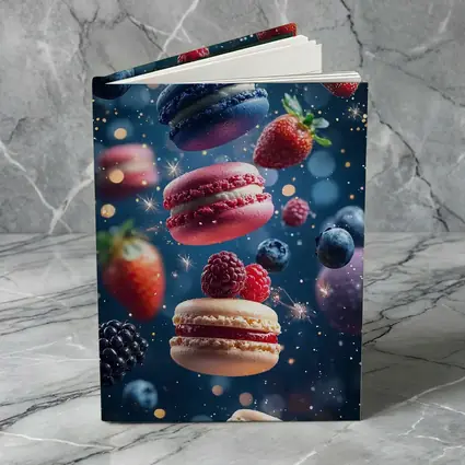 Macarons and Berries Floating Starry Background