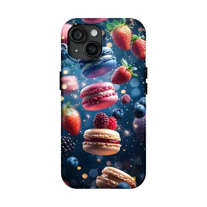 Macarons and Berries Floating Starry Background