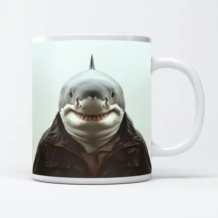 Shark in Brown Jacket White Background