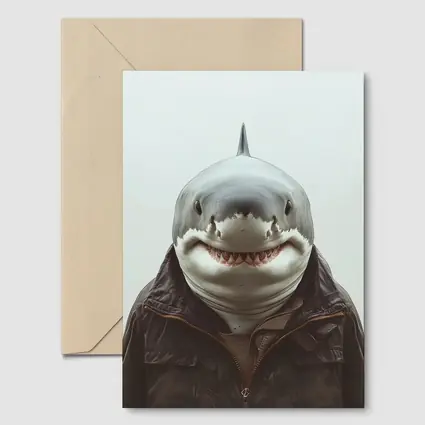 Shark in Brown Jacket White Background