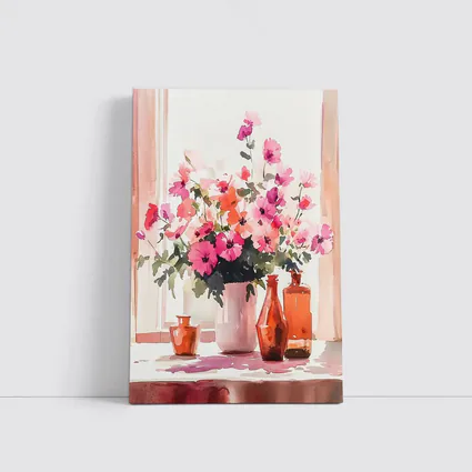 Pink Flowers Watercolor Still Life Window Light