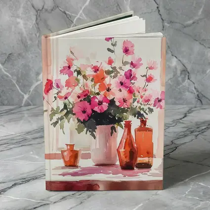 Pink Flowers Watercolor Still Life Window Light