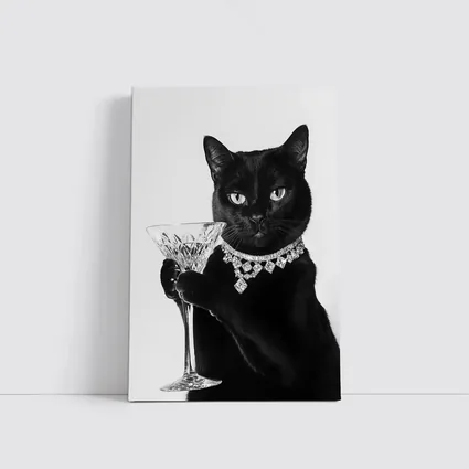 Black Cat Diamond Necklace Martini Glass Portrait