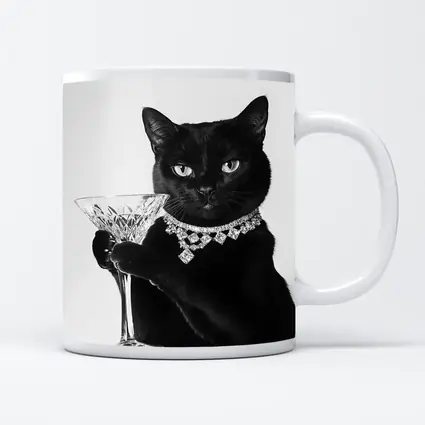 Black Cat Diamond Necklace Martini Glass Portrait
