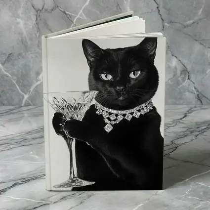 Black Cat Diamond Necklace Martini Glass Portrait