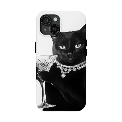 Black Cat Diamond Necklace Martini Glass Portrait