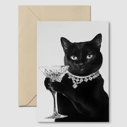 Black Cat Diamond Necklace Martini Glass Portrait