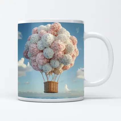Hydrangea Hot Air Balloon Over Ocean