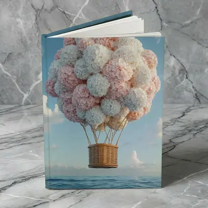 Hydrangea Hot Air Balloon Over Ocean