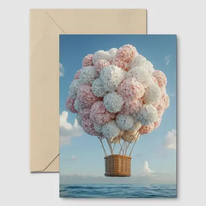 Hydrangea Hot Air Balloon Over Ocean