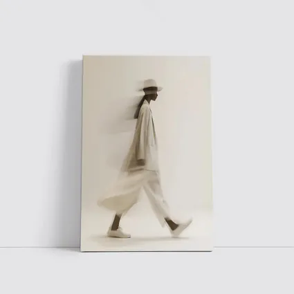Woman Walking Motion Blur Minimalist Beige