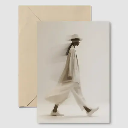 Woman Walking Motion Blur Minimalist Beige