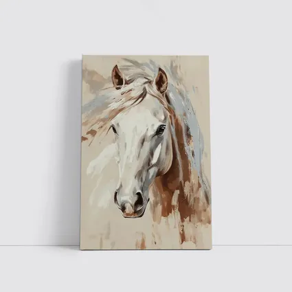 White Horse Portrait Beige Painterly Background