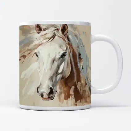 White Horse Portrait Beige Painterly Background