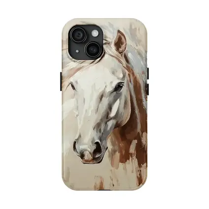 White Horse Portrait Beige Painterly Background