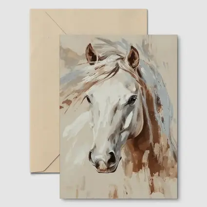 White Horse Portrait Beige Painterly Background