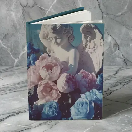 Cupid Angel Statue Pink Blue Peonies