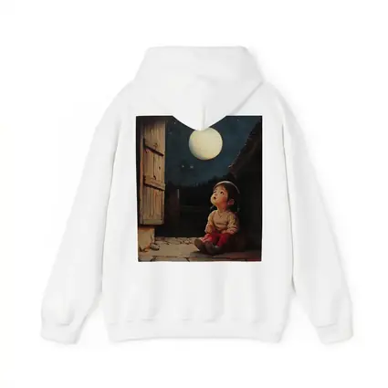 Child Gazing at Full Moon Night Sky