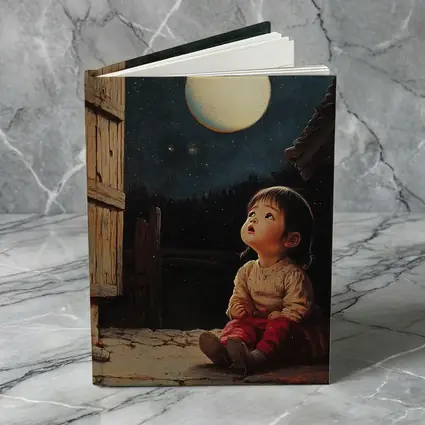 Child Gazing at Full Moon Night Sky