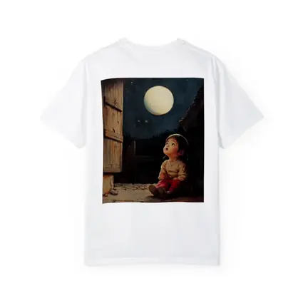 Child Gazing at Full Moon Night Sky