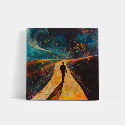 Silhouette Man Walking Cosmic Painted Path