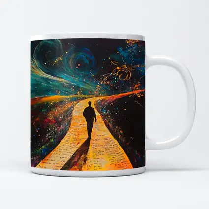 Silhouette Man Walking Cosmic Painted Path