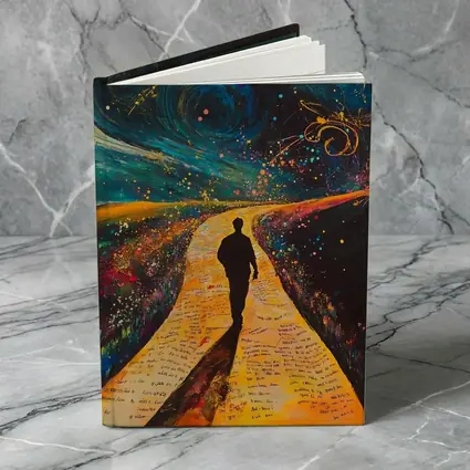 Silhouette Man Walking Cosmic Painted Path