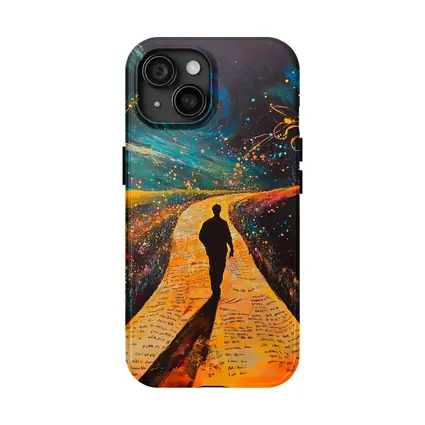 Silhouette Man Walking Cosmic Painted Path