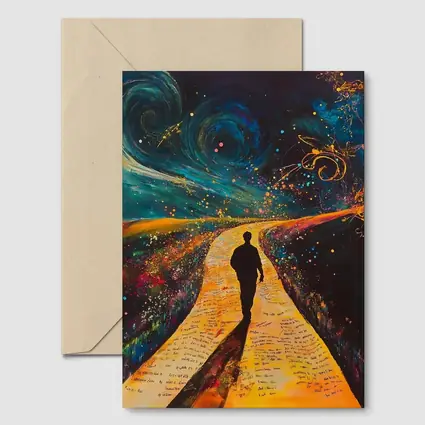 Silhouette Man Walking Cosmic Painted Path
