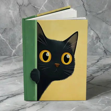 Curious Black Cat Peeking Around Green Wall