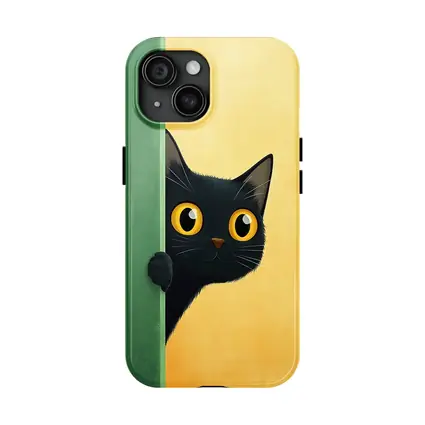 Curious Black Cat Peeking Around Green Wall