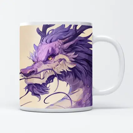 Purple Dragon Head Anime Art Beige Background