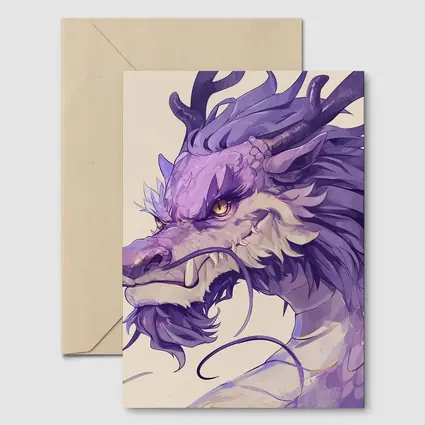 Purple Dragon Head Anime Art Beige Background