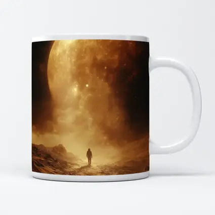 Lone Astronaut Walking Toward Giant Planet