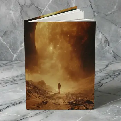 Lone Astronaut Walking Toward Giant Planet
