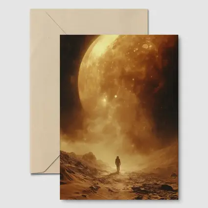Lone Astronaut Walking Toward Giant Planet