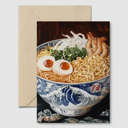 Shrimp Ramen Bowl Japanese Wave Painting