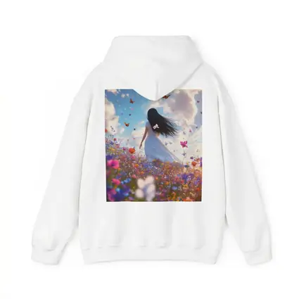 Girl in White Dress Wildflower Field Butterflies