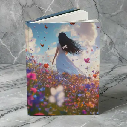 Girl in White Dress Wildflower Field Butterflies