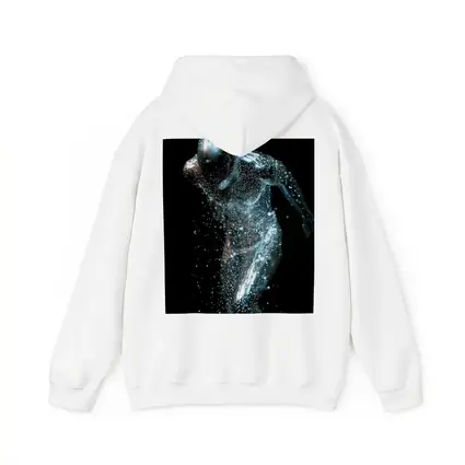Silver Figure Running Particle Explosion Dark Background