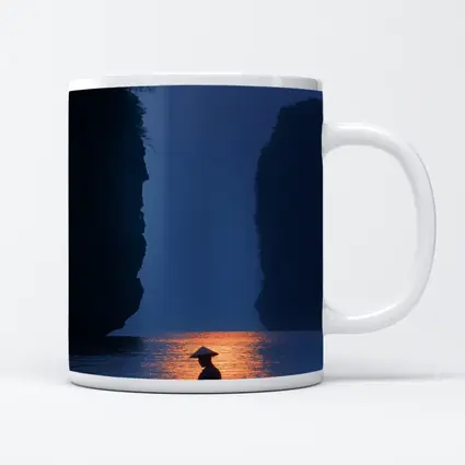 Fisherman Silhouette Moonlit River Karst Landscape