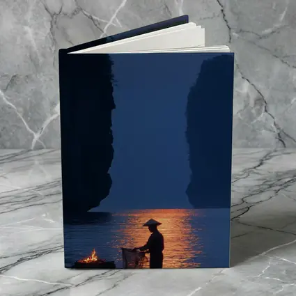 Fisherman Silhouette Moonlit River Karst Landscape
