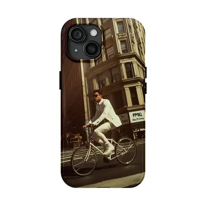 Man in White Suit Cycling New York City