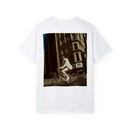 Man in White Suit Cycling New York City