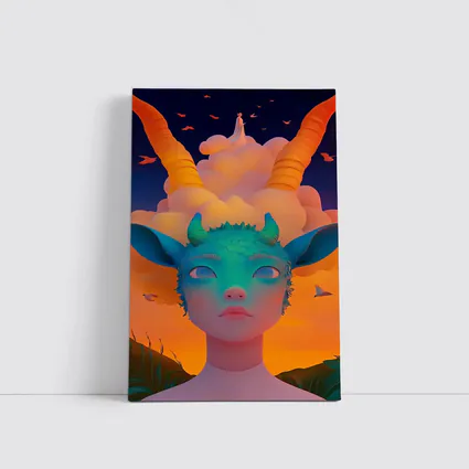Fantasy Creature Girl Sunset Sky Art