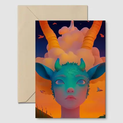 Fantasy Creature Girl Sunset Sky Art