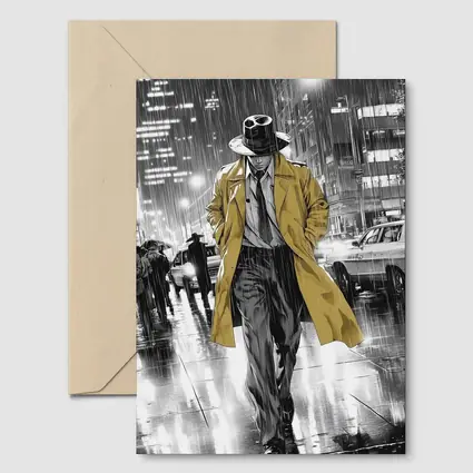 Detective Walking Rainy City Street Night