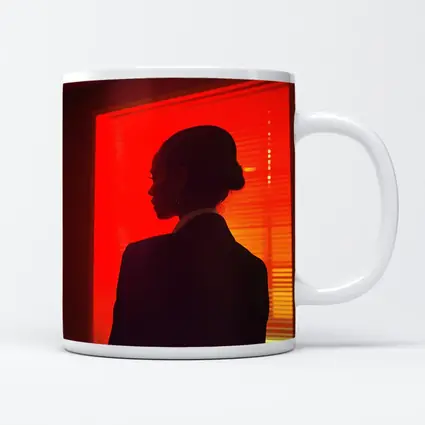 Woman Silhouette Red Neon Window Dark